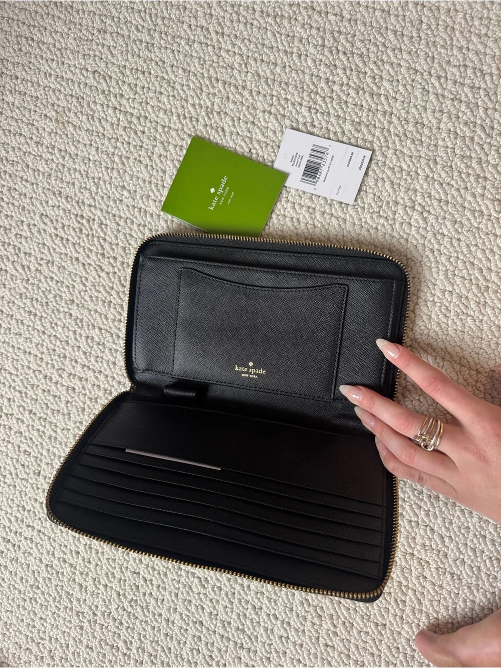 kate spade Black Zip-Around Continental Wallet with Gold Logo